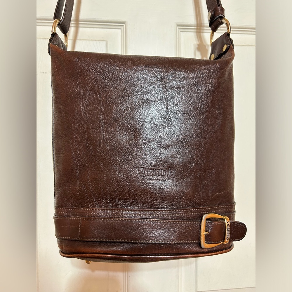 Valentina Adjustable Strap Leather double Zip Top Bucket Bag made in Italy